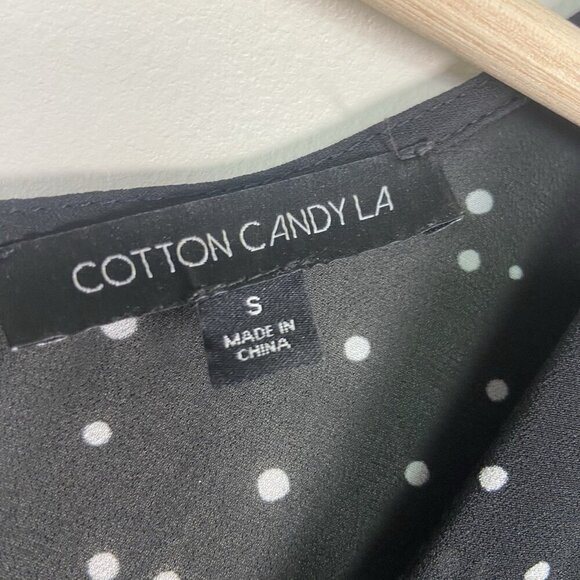 Cotton Candy LA Peasant Cinched Dress Size S Small Fairy Polka Dot‎ Ruched Mini - Picture 6 of 11